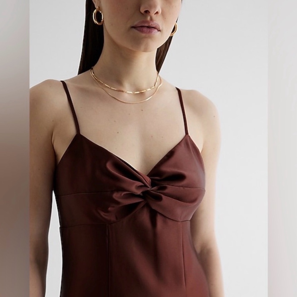 NWOT Express Satin Floral Twist Front Maxi Slip Dress Spaghetti Straps Size M - Picture 4 of 9